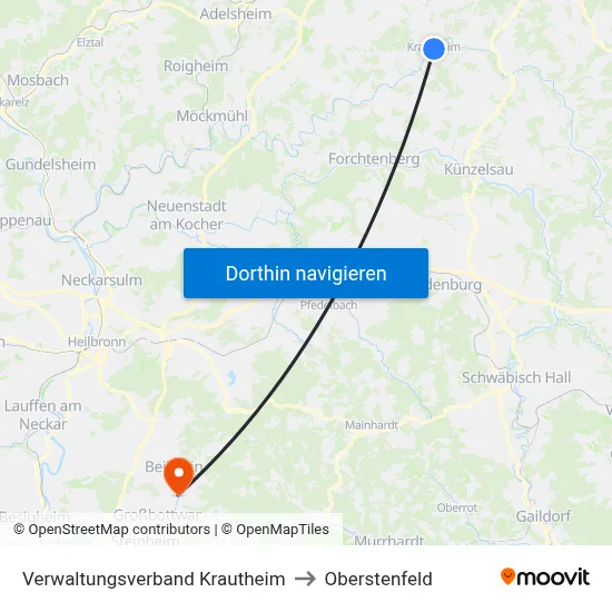 Verwaltungsverband Krautheim to Oberstenfeld map
