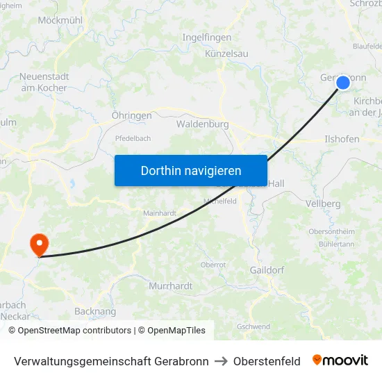 Verwaltungsgemeinschaft Gerabronn to Oberstenfeld map