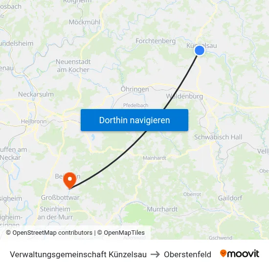 Verwaltungsgemeinschaft Künzelsau to Oberstenfeld map