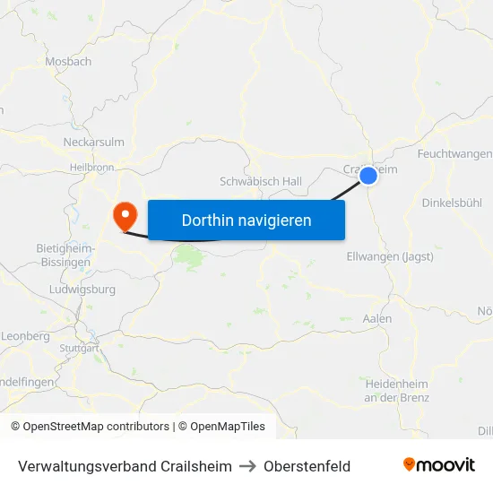 Verwaltungsverband Crailsheim to Oberstenfeld map