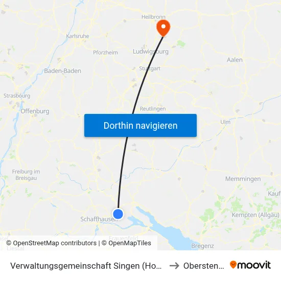 Verwaltungsgemeinschaft Singen (Hohentwiel) to Oberstenfeld map