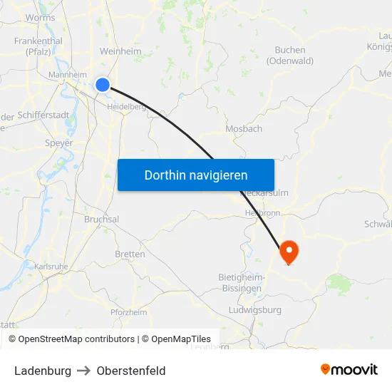 Ladenburg to Oberstenfeld map