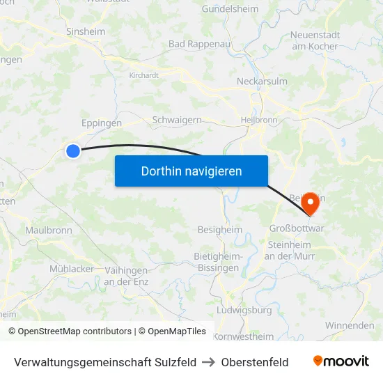 Verwaltungsgemeinschaft Sulzfeld to Oberstenfeld map