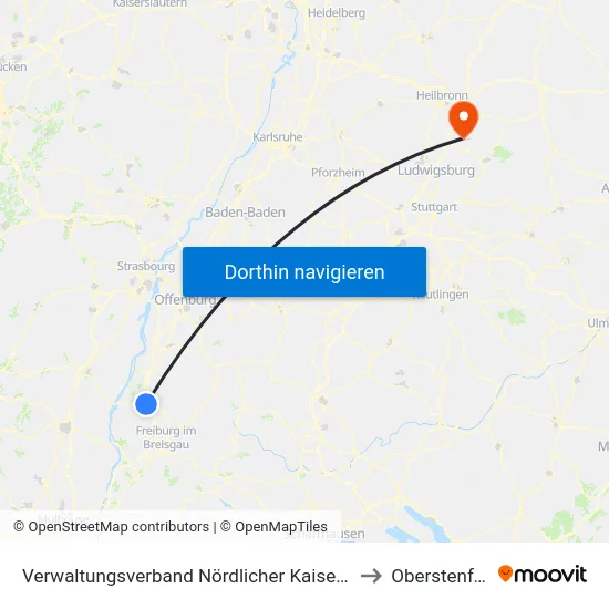 Verwaltungsverband Nördlicher Kaiserstuhl to Oberstenfeld map