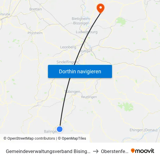Gemeindeverwaltungsverband Bisingen to Oberstenfeld map