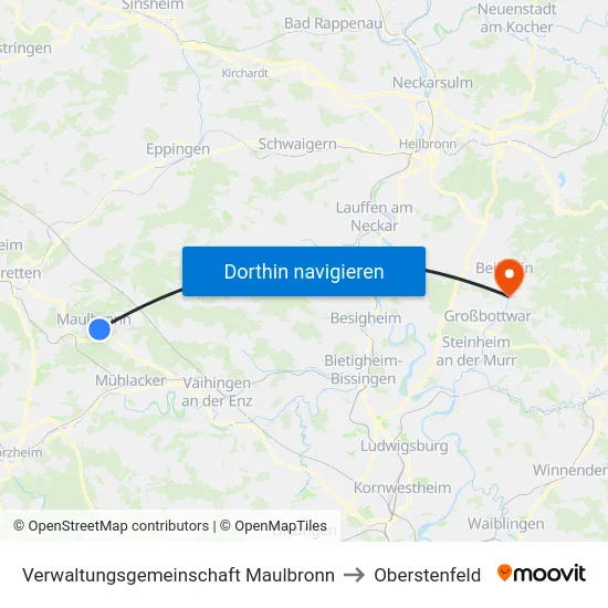 Verwaltungsgemeinschaft Maulbronn to Oberstenfeld map