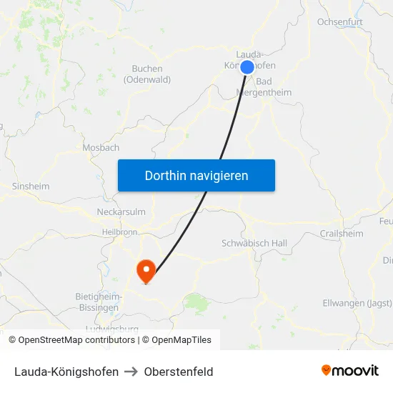 Lauda-Königshofen to Oberstenfeld map