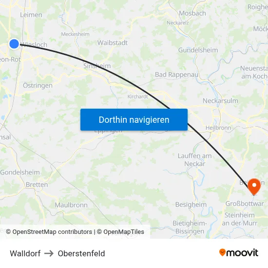 Walldorf to Oberstenfeld map