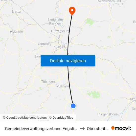Gemeindeverwaltungsverband Engstingen to Oberstenfeld map