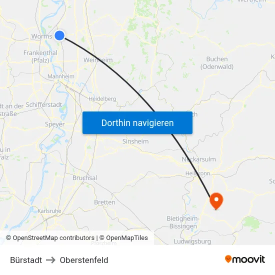 Bürstadt to Oberstenfeld map