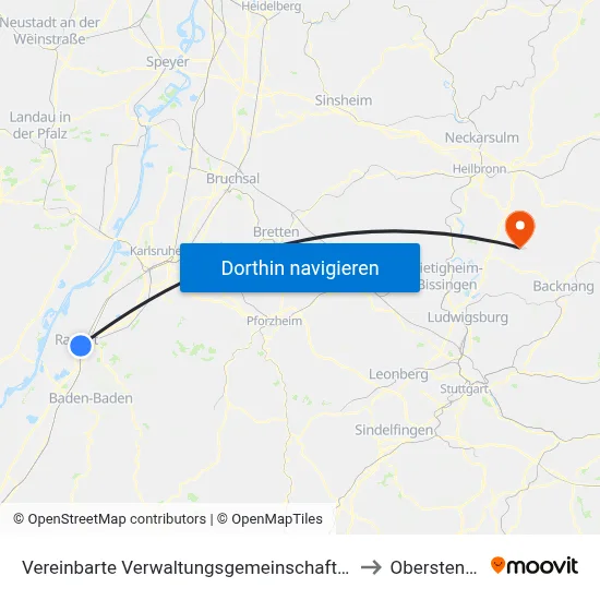 Vereinbarte Verwaltungsgemeinschaft Rastatt to Oberstenfeld map