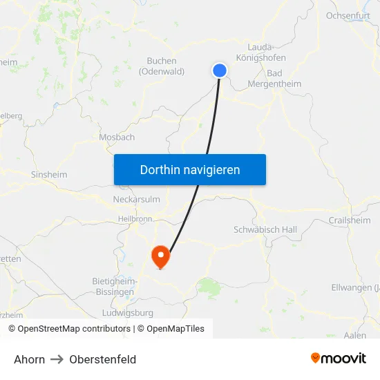 Ahorn to Oberstenfeld map