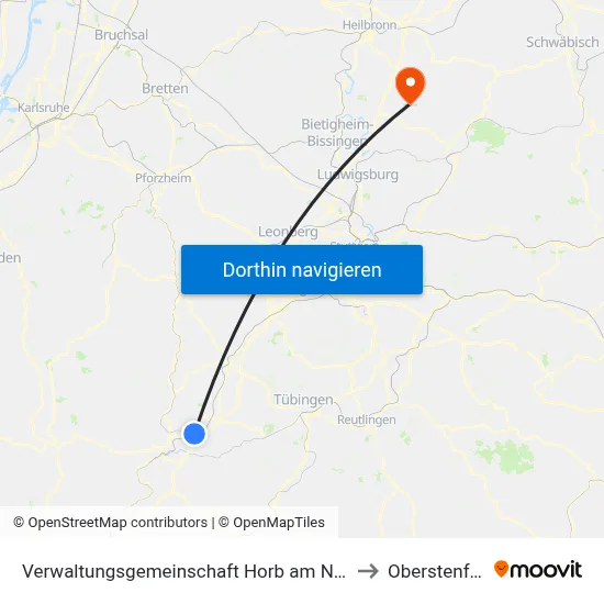 Verwaltungsgemeinschaft Horb am Neckar to Oberstenfeld map