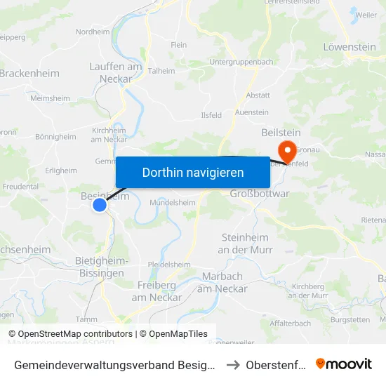Gemeindeverwaltungsverband Besigheim to Oberstenfeld map