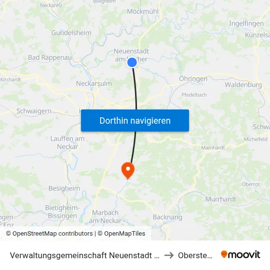 Verwaltungsgemeinschaft Neuenstadt am Kocher to Oberstenfeld map