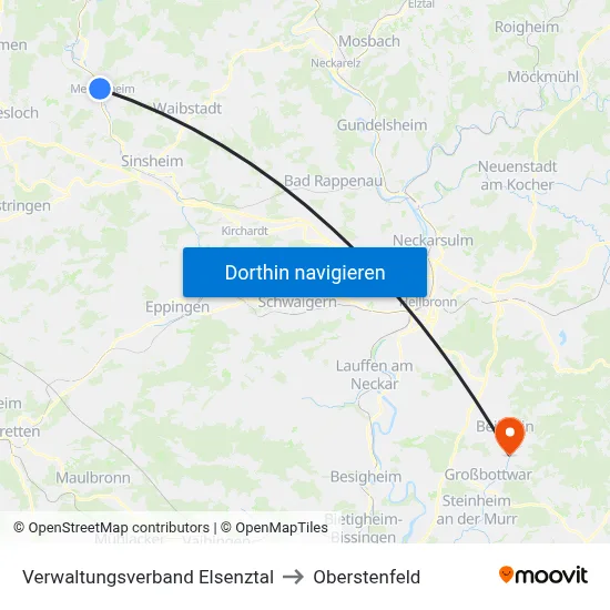 Verwaltungsverband Elsenztal to Oberstenfeld map