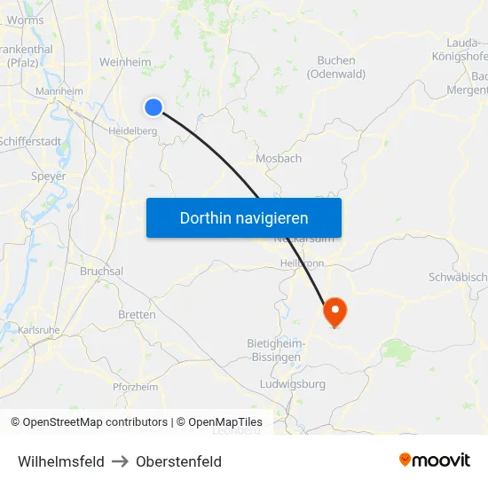 Wilhelmsfeld to Oberstenfeld map