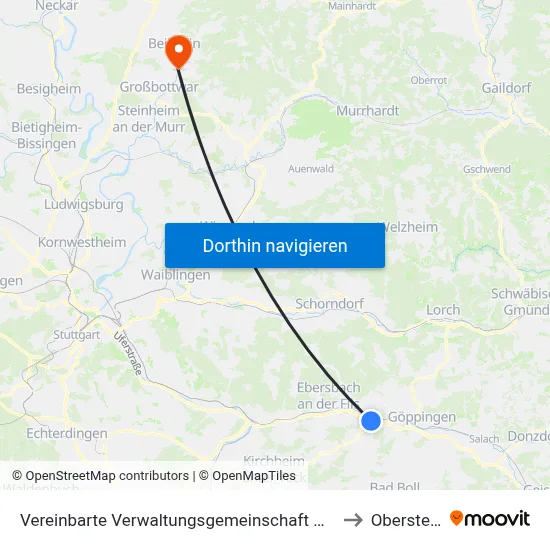 Vereinbarte Verwaltungsgemeinschaft Der Stadt Uhingen to Oberstenfeld map