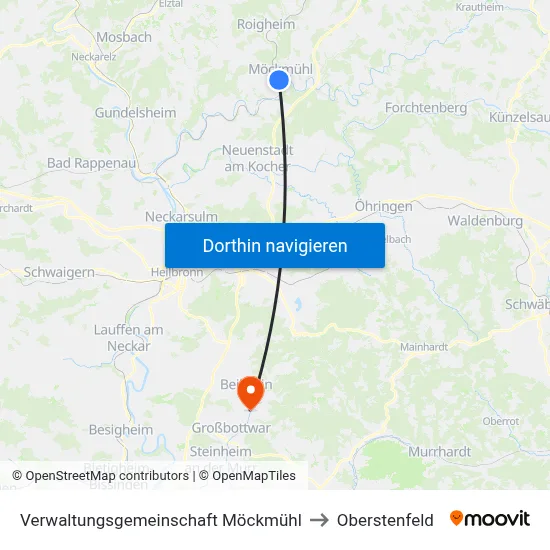 Verwaltungsgemeinschaft Möckmühl to Oberstenfeld map