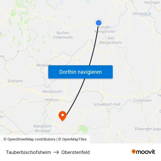 Tauberbischofsheim to Oberstenfeld map