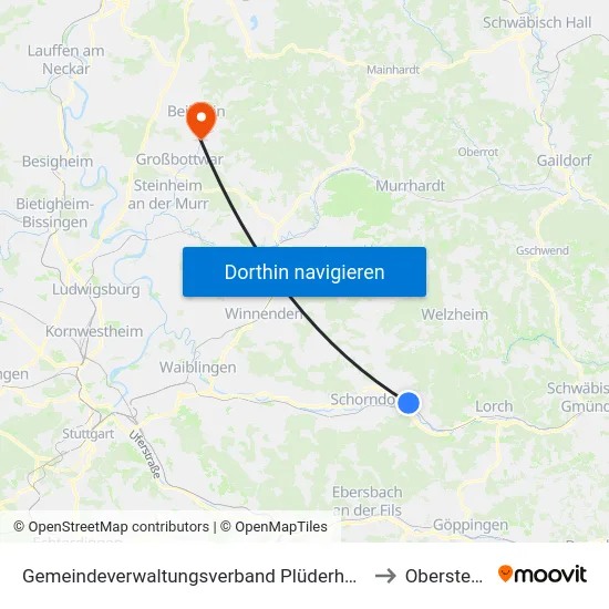 Gemeindeverwaltungsverband Plüderhausen-Urbach to Oberstenfeld map