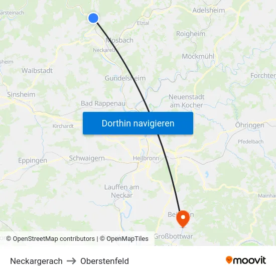 Neckargerach to Oberstenfeld map