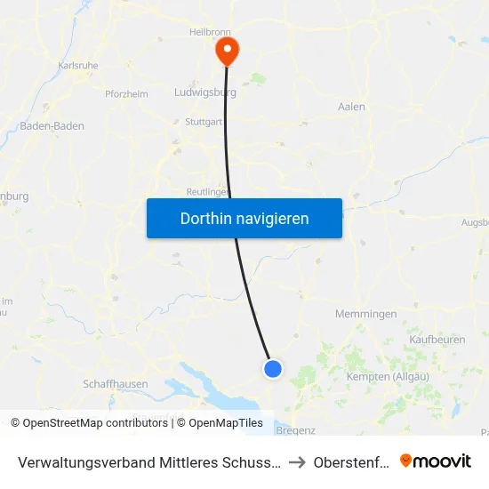 Verwaltungsverband Mittleres Schussental to Oberstenfeld map