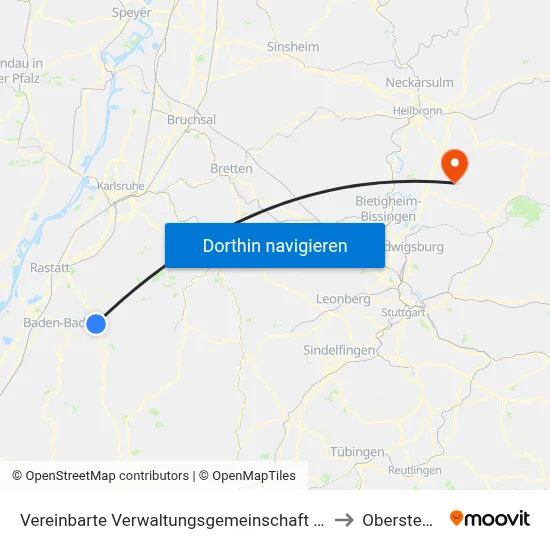 Vereinbarte Verwaltungsgemeinschaft Gernsbach to Oberstenfeld map