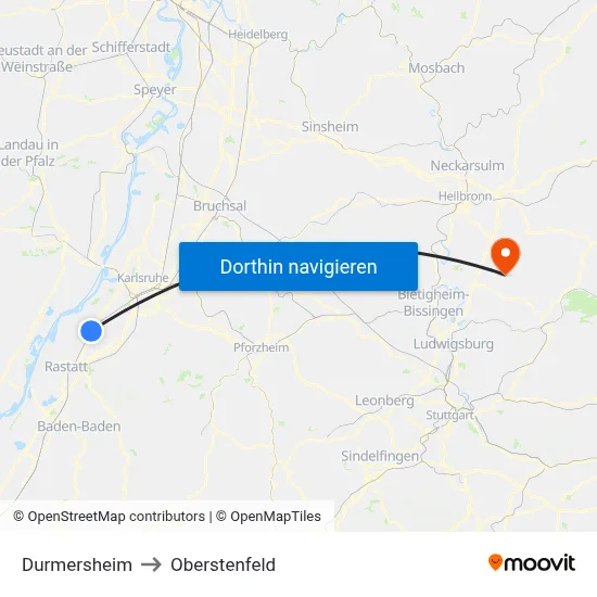 Durmersheim to Oberstenfeld map