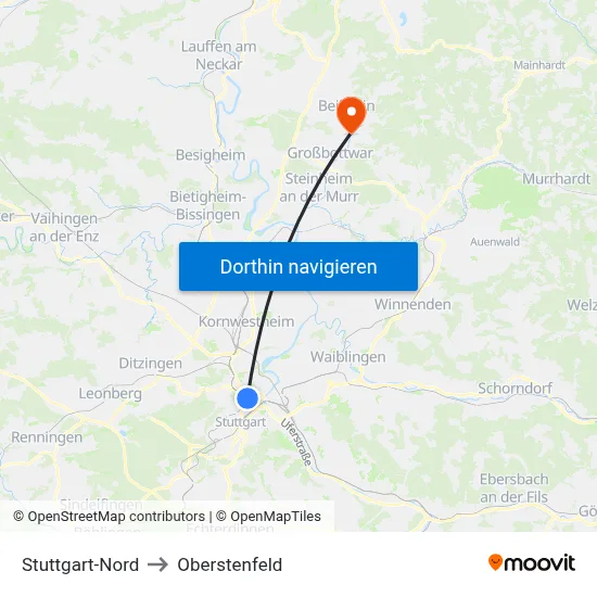 Stuttgart-Nord to Oberstenfeld map