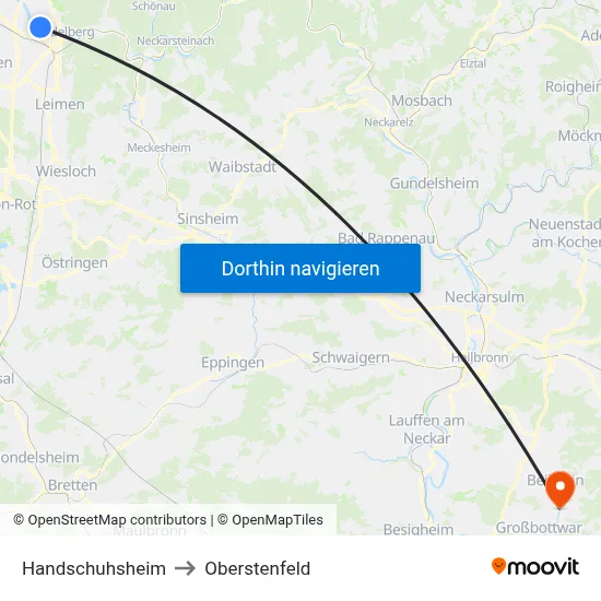Handschuhsheim to Oberstenfeld map