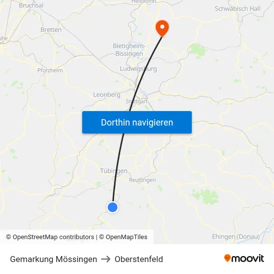 Gemarkung Mössingen to Oberstenfeld map