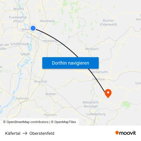 Käfertal to Oberstenfeld map