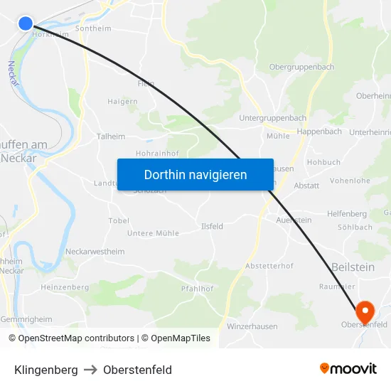 Klingenberg to Oberstenfeld map
