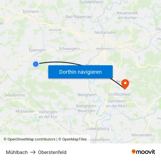 Mühlbach to Oberstenfeld map