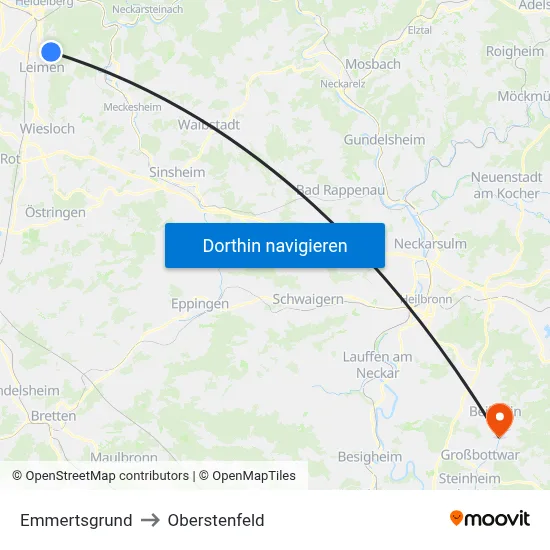 Emmertsgrund to Oberstenfeld map