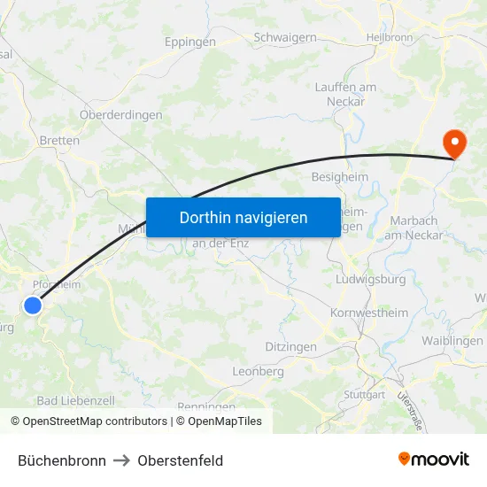 Büchenbronn to Oberstenfeld map
