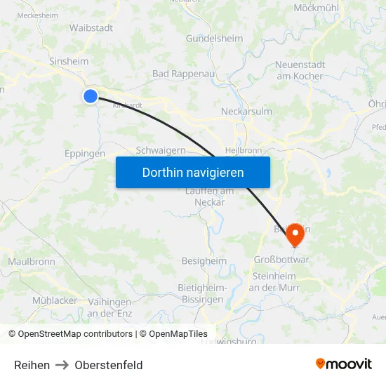 Reihen to Oberstenfeld map
