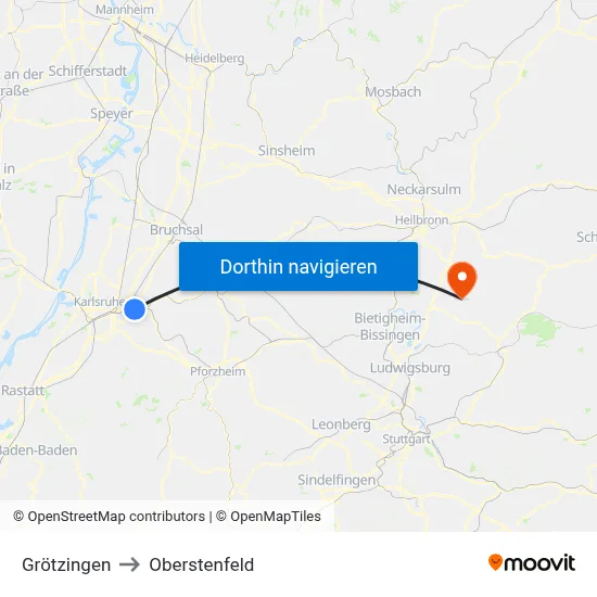 Grötzingen to Oberstenfeld map
