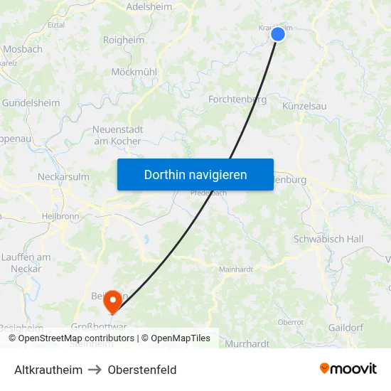 Altkrautheim to Oberstenfeld map