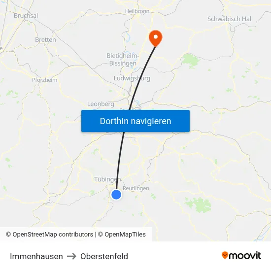 Immenhausen to Oberstenfeld map