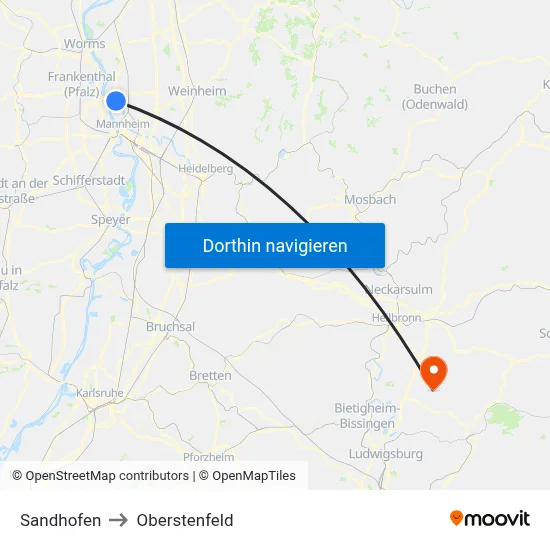 Sandhofen to Oberstenfeld map