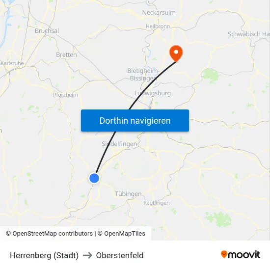 Herrenberg (Stadt) to Oberstenfeld map