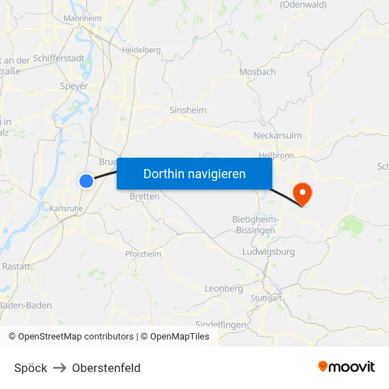 Spöck to Oberstenfeld map