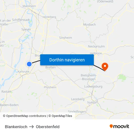 Blankenloch to Oberstenfeld map