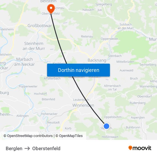 Berglen to Oberstenfeld map