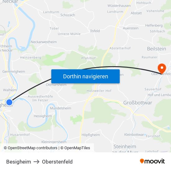Besigheim to Oberstenfeld map