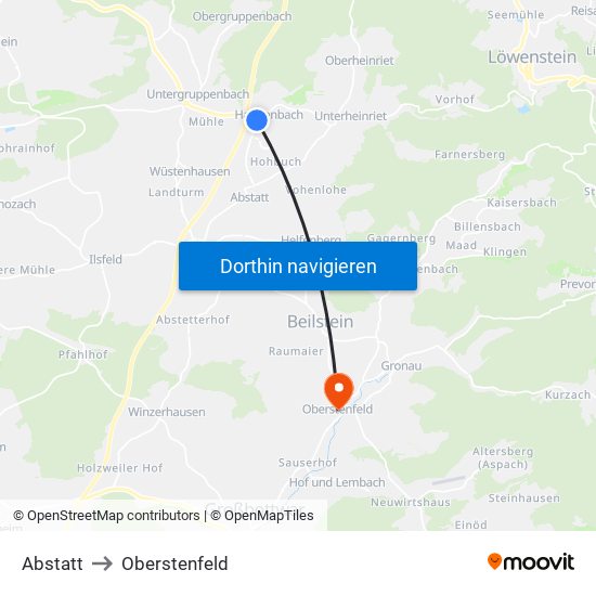 Abstatt to Oberstenfeld map