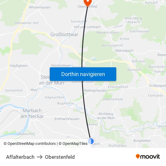 Affalterbach to Oberstenfeld map