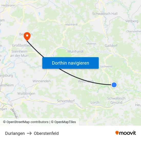 Durlangen to Oberstenfeld map